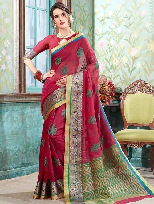 zari bordered embroidered saree with blouse - 15640138 - Very Small Image - 1