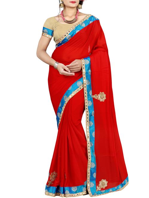 zari applique bordered saree with blouse - 15640183 - Very Small Image - 1