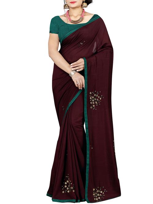 zari floral embroidered saree with blouse - 15640189 - Very Small Image - 1