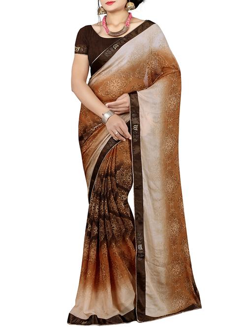 contrast bordered printed saree with blouse - 15640193 - Very Small Image - 1
