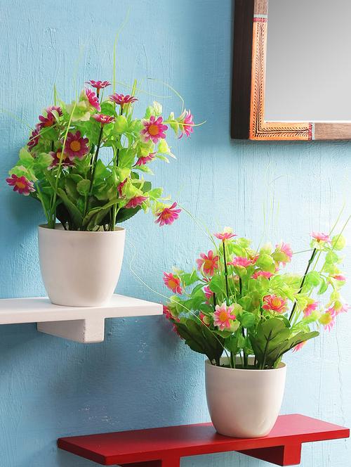 combo of 2 artificial plants bonsai trees with light green leaves with pink and purple daisies for home d?cor living room - 15640323 - Very Small Image - 1