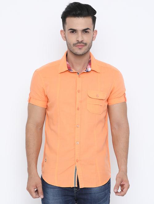 orange cotton casual shirt - 15640361 - Very Small Image - 1