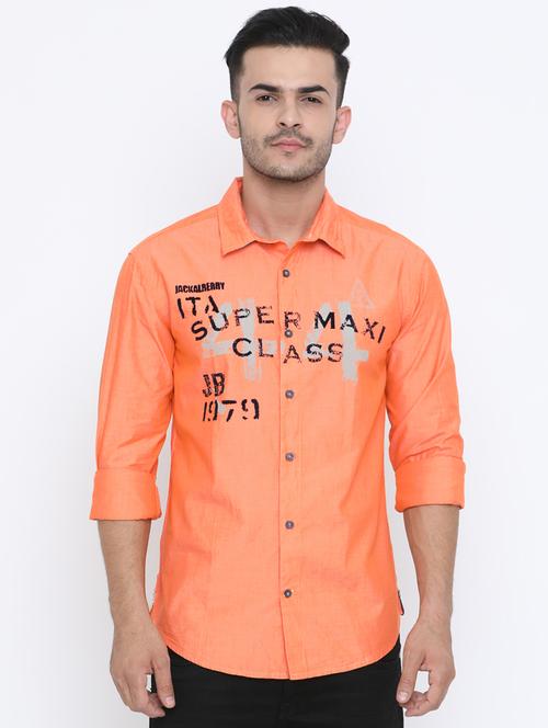 orange cotton casual shirt - 15640376 - Very Small Image - 1