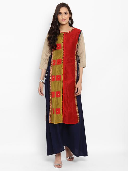 embellished chanderi layered kurta - 15640738 - Very Small Image - 1