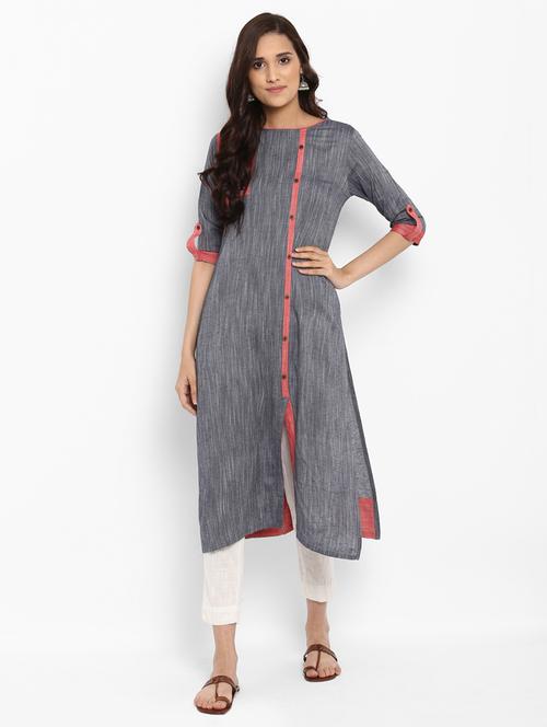 embroidered straight slit kurta - 15640747 - Very Small Image - 1