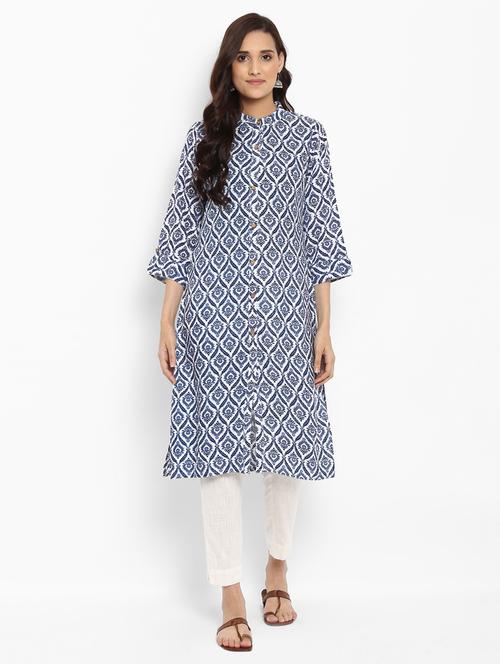 indigo straight printed kurta - 15640754 - Very Small Image - 1