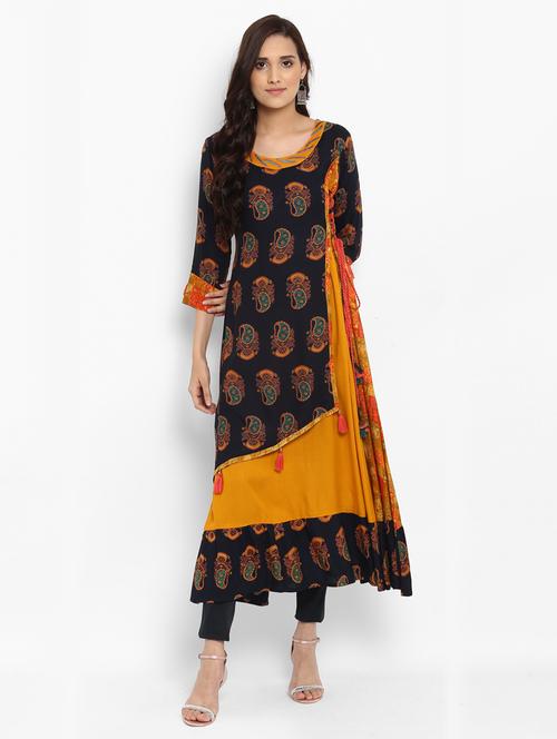 layered contrast kurta with tassels - 15640767 - Very Small Image - 1
