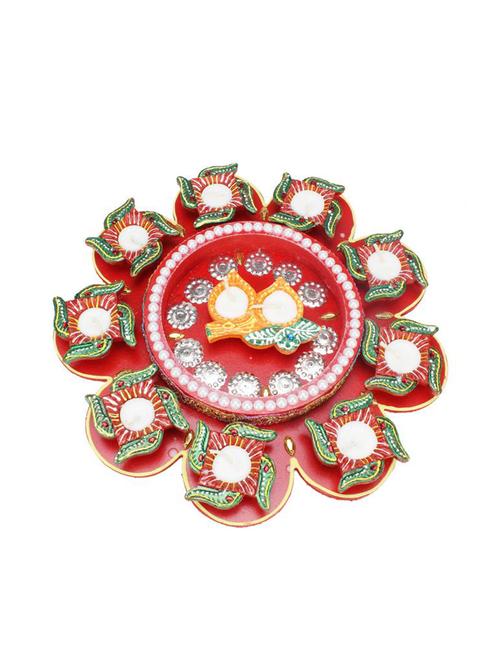 traditional terracotta diyas (earthen lamps) beautifully painted & decorated using best quality acrylic colors, - 15640872 - Very Small Image - 1