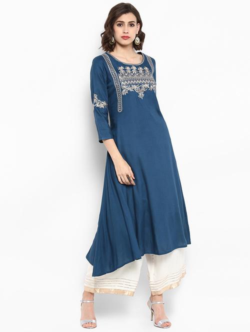 embroidered kurta with gota patti palazzo set - 15640882 - Very Small Image - 1