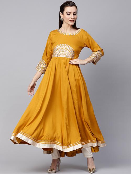 flared embroidered mirror work kurta - 15640885 - Very Small Image - 1
