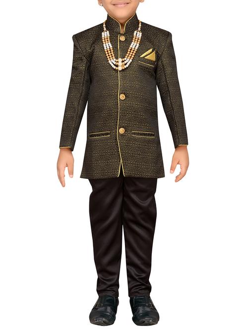 black silk blend sherwani set - 15640928 - Very Small Image - 1