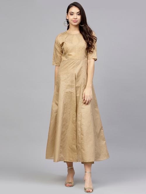 front slit foil printed chanderi kurta with pant set - 15640951 - Very Small Image - 1