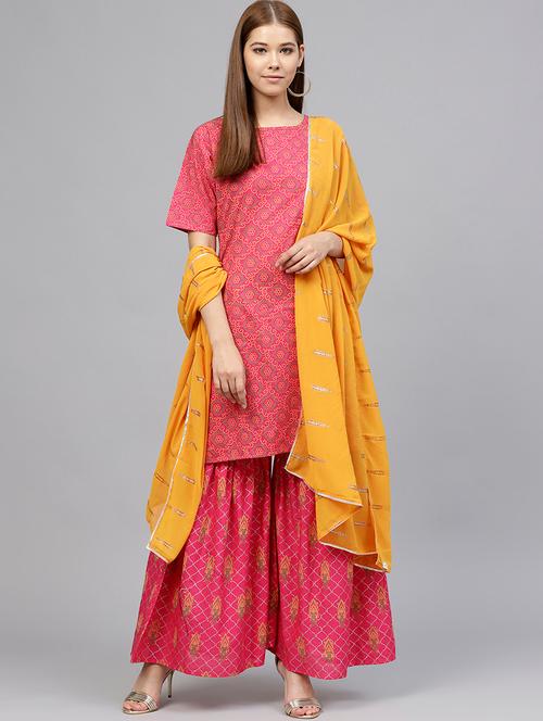 foil printed stitched sharara suit - 15640954 - Very Small Image - 1
