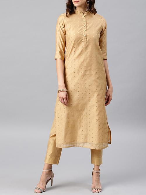 zari self-design chanderi kurta with pant set - 15642317 - Very Small Image - 1
