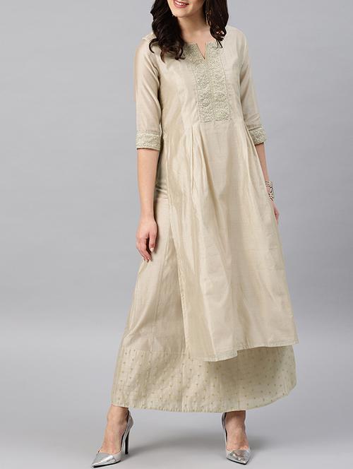 yoke design chanderi kurta with skirt set - 15642320 - Very Small Image - 1