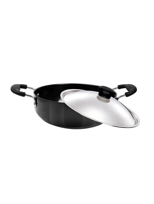 hardanodised deep kadhai with steel lid ,dia-28 cm,3mm,aluminium, 4200 ml, black - 15642567 - Very Small Image - 1