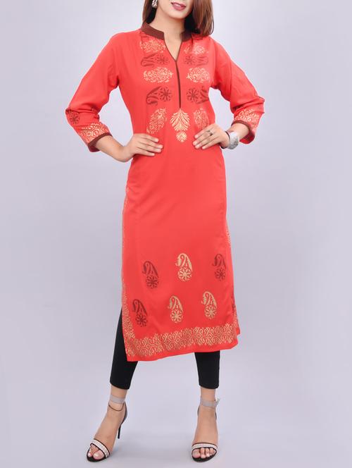 foil print straight kurta - 15642575 - Very Small Image - 1
