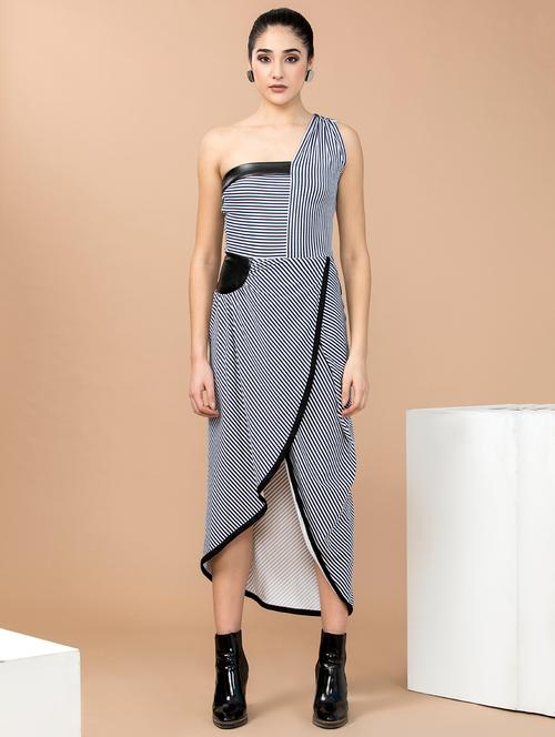 faux leather patch striped asymmetric dress - 15643179 - Very Small Image - 1