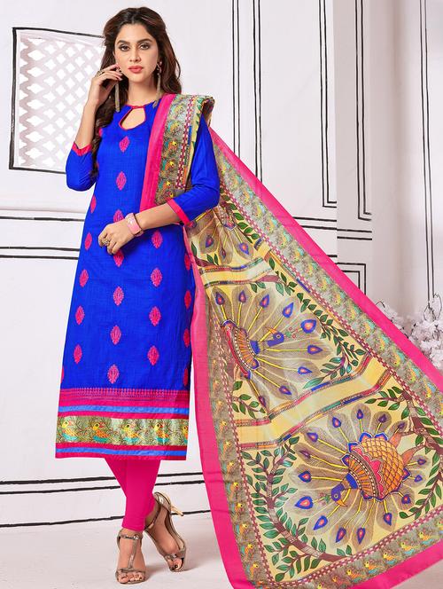 embroidered unstitched churidaar suit - 15643299 - Very Small Image - 1