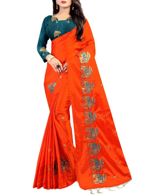conversational zari embroidered saree with blouse - 15644386 - Very Small Image - 1