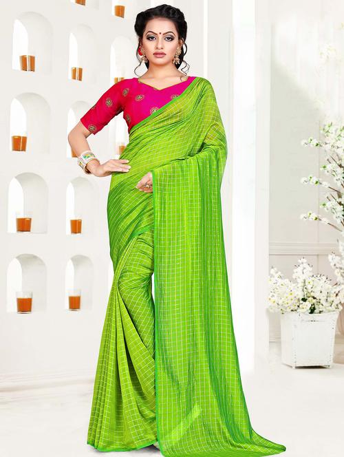 checkered zari woven saree with blouse - 15644394 - Very Small Image - 1