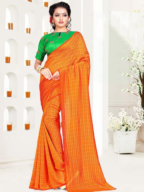 checkered zari woven saree with blouse - 15644395 - Very Small Image - 1