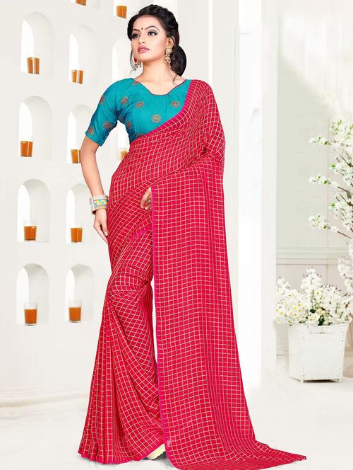 checkered zari woven saree with blouse - 15644396 - Very Small Image - 1