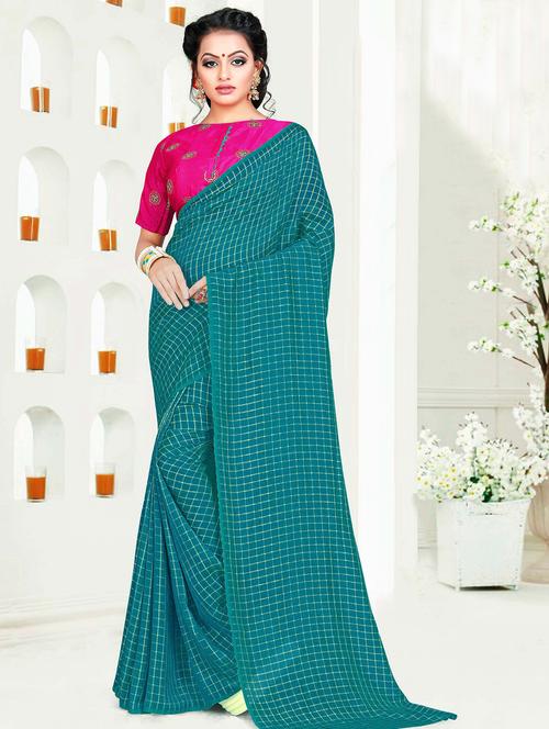 checkered zari woven saree with blouse - 15644398 - Very Small Image - 1
