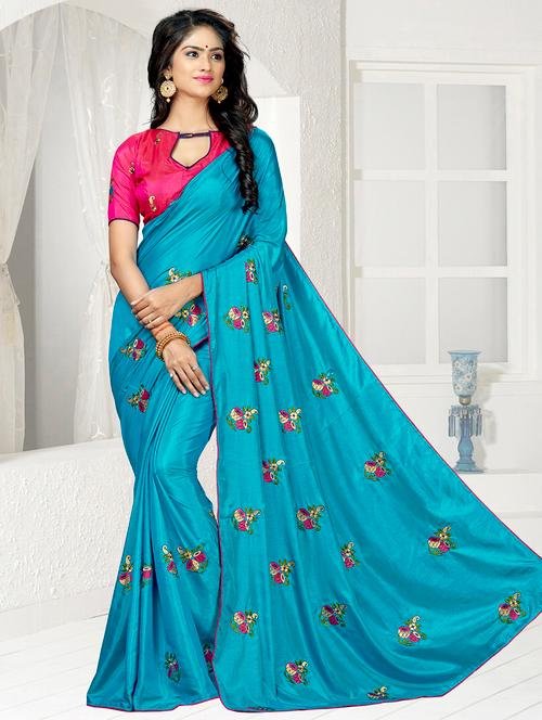floral embroidered saree with blouse - 15644411 - Very Small Image - 1