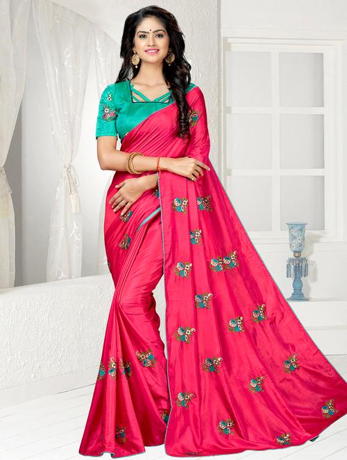 floral embroidered saree with blouse - 15644415 - Very Small Image - 1