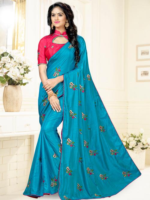 floral embroidered saree with blouse - 15644417 - Very Small Image - 1