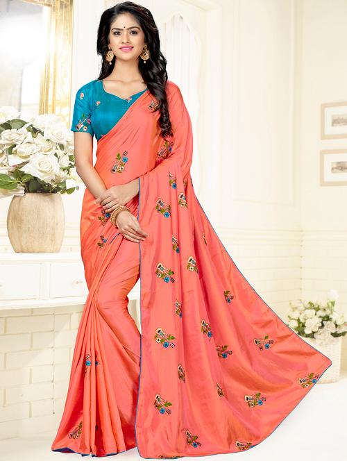 floral embroidered saree with blouse - 15644419 - Very Small Image - 1