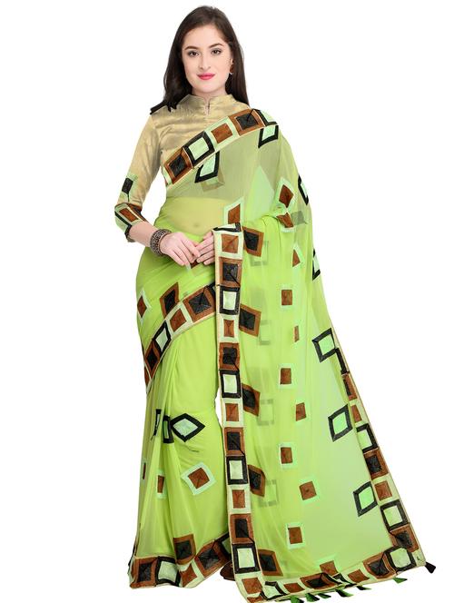checkered resham embroidered saree with blouse - 15644447 - Very Small Image - 1