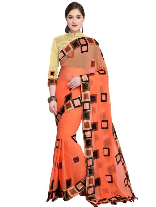 checkered resham embroidered saree with blouse - 15644448 - Very Small Image - 1