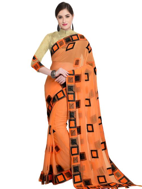 checkered resham embroidered saree with blouse - 15644449 - Very Small Image - 1