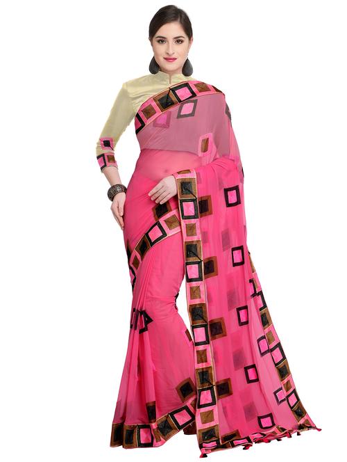 checkered resham embroidered saree with blouse - 15644450 - Very Small Image - 1