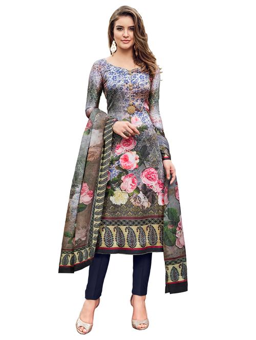 digital floral printed unstitched churidaar suit - 15645227 - Very Small Image - 1