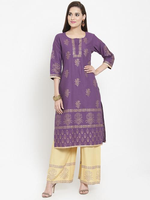 foil printed kurta with palazzo set - 15645533 - Very Small Image - 1
