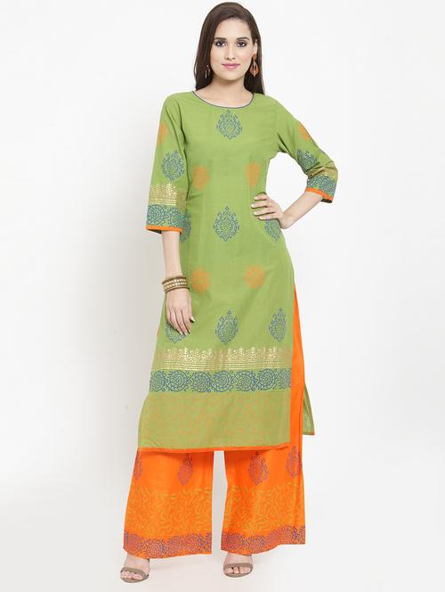 block printed kurta with palazzo set - 15645537 - Very Small Image - 1