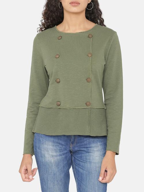olive overlap neck jacket - 15646132 - Very Small Image - 1