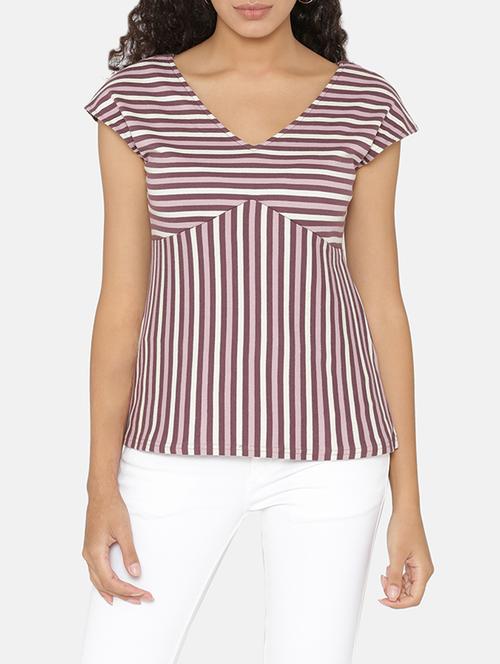 cap sleeved striped knitted top - 15646145 - Very Small Image - 1