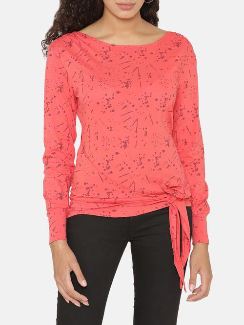 front tie detail abstract print top - 15646164 - Very Small Image - 1