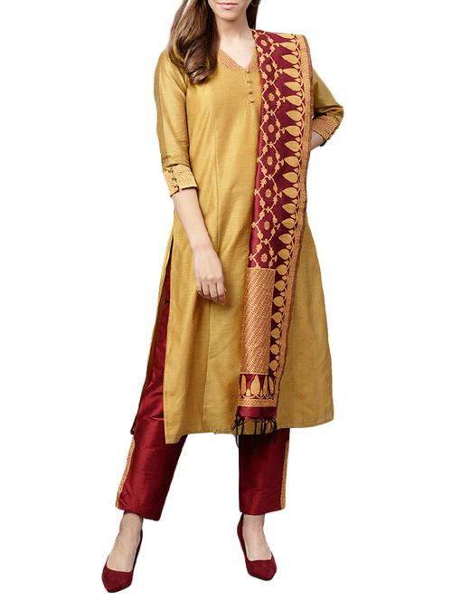 solid chanderi stitched pant suit set - 15646878 - Very Small Image - 1