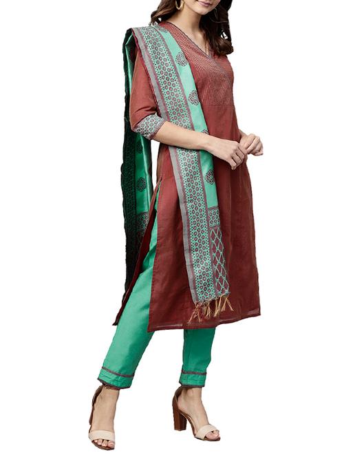 yoke design chanderi pant suit set - 15646882 - Very Small Image - 1
