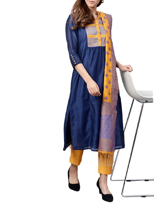 yoke design chanderi pant suit set - 15646887 - Very Small Image - 1