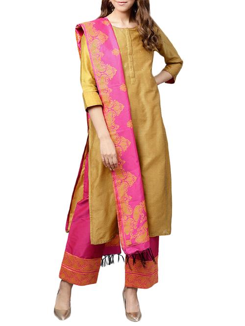 solid chanderi stitched palazzo suit - 15646896 - Very Small Image - 1