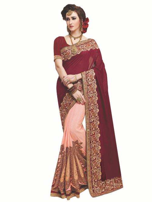 embroidered half and half saree with blouse - 15647672 - Very Small Image - 1