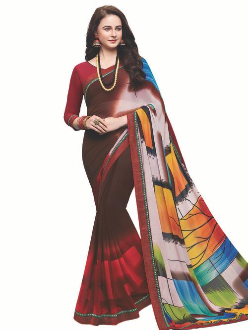 abstract printed saree with blouse - 15647681 - Very Small Image - 1