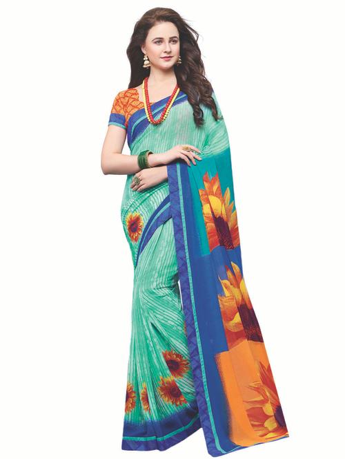 floral printed saree with blouse - 15647694 - Very Small Image - 1