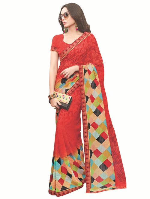 ditsy floral printed saree with blouse - 15647698 - Very Small Image - 1